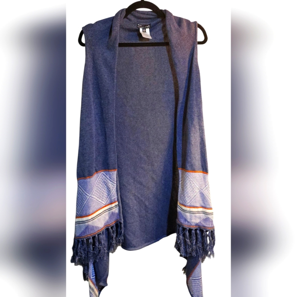 Blue Knit Shawl with Fringe